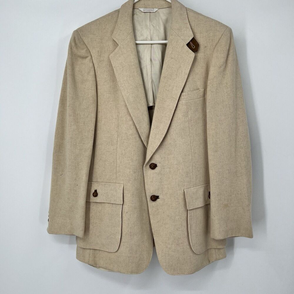 Mens VTG Zeidler & Zeidler Western Blazer Coat Button Ivory Beige Elbow Patches